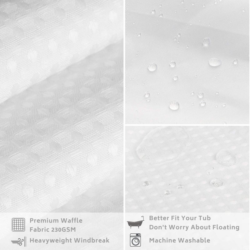 Ecoehoe 71x86 White Waffle Weave Fabric No Hooks Shower Curtain with Removable Polyeste Liner - Heavy Duty Bath Curtain with See Through Top Machine Washable - Image 3